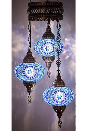 Mosaik-Lampe, 3-teilig, Ottomane, authentisches farbiges Glas, handgefertigte Hängelampe, Kronleuchter, 3er-Set - CLBLAMP