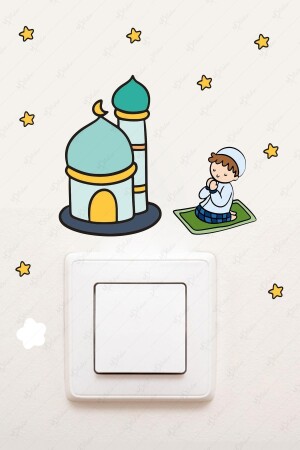 Moschee betender Junge und Sterne Ramadan Steckdosenaufkleber 12 x 12 - 1
