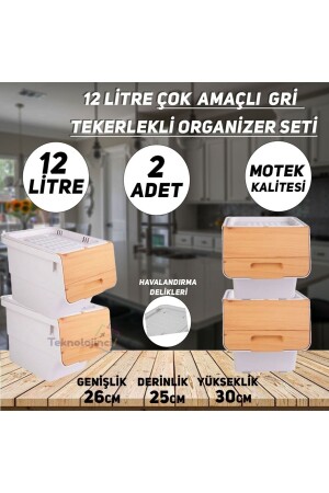 Motek 12 Litre Bambu Desen Tekerlekli Tekli Organizer 2 Adet PRA-7678193-4703 - 1