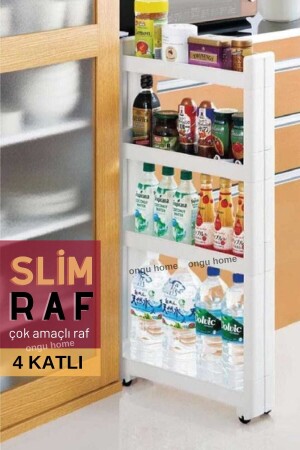 Motek Slim Raf 4 Katlı Çok Amaçlı Tekerlekli Organizer Mutfak Rafı Banyo Düzenleyicisi (BEYAZ) onsd89ok - 1