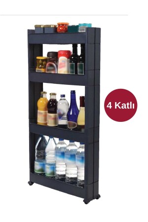 Motek Slim Shelf 4-stufiger Mehrzweck-Organizer auf Rollen, Küchenregal, Badezimmer-Organizer (SCHWARZ) ongu1091 - 4