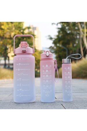 Motivasyonel 3lü Set Su Matarası Su Şişesi Suluk 2lt-900ml-600ml Tritan Spor Salonu Su Şişesi Suluk - 1