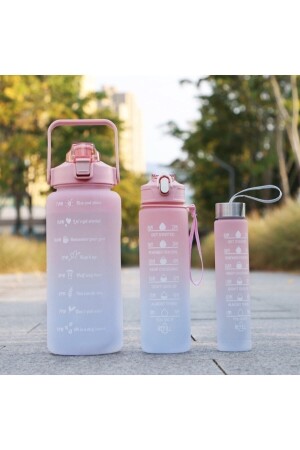 Motivasyonel 3lü Set Su Matarası Su Şişesi Suluk 2lt-900ml-600ml Tritan Spor Salonu Su Şişesi Suluk - 5