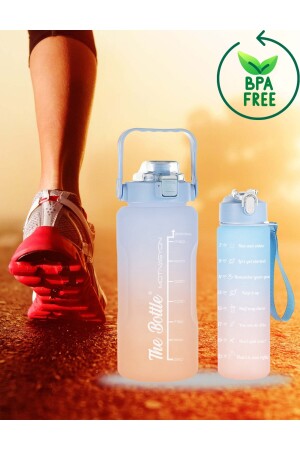 Motivations-2er-Pack Wasserflasche Wasserflasche Wasserflasche 2lt+900ml Baby Tritan Gym Wasserflasche Wasserflasche MotivationSET - 2