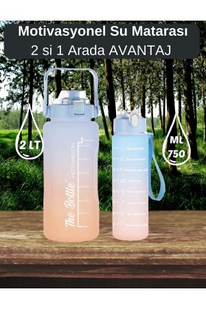 Motivations-2er-Pack Wasserflasche Wasserflasche Wasserflasche 2lt+900ml Baby Tritan Gym Wasserflasche Wasserflasche MotivationSET - 3