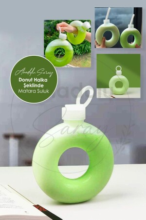 Motivierende, matte, transparente, ringförmige Wasserflasche in Donut-Form, Wasserflasche für Kaffee, Milch, Wasserflasche, BPA-frei - 1