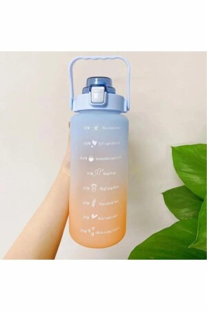 Motivierende Wasserflasche, 2-Liter-Wasserflasche mit Aufkleber und Strohhalm - 6