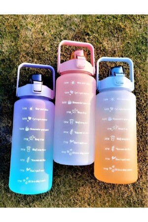 Motivierende Wasserflasche, 2-Liter-Wasserflasche mit Aufkleber und Strohhalm MTVMTR01 - 4