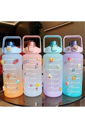 Motivierende Wasserflasche, 2-Liter-Wasserflasche mit Aufkleber und Strohhalm MTVMTR01 - 1