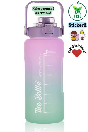 Motivierende Wasserflasche mit Trinkhalm-Aufkleber, Wasserflasche, 2000 ml (2 l), Bpa-frei, Fitnessstudio, TEKMotivation - 6