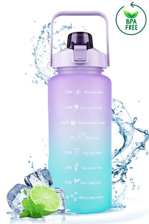 Motivierende Wasserflasche mit Trinkhalm-Aufkleber, Wasserflasche, 2000 ml (2 l), Bpa-frei, Fitnessstudio, TEKMotivation - 7