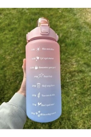 Motivierende Wasserflasche, Sportwasserflasche, 2 l, mit Aufkleber beschriftet, Strohhalm, Bpa-frei 981 - 3
