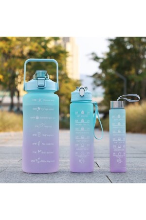 Motivierendes 3er-Set Trinkflasche Trinkflasche Wasserflasche 2lt+900ml+600ml Tritan Gym Trinkflasche Wasserflasche - 4