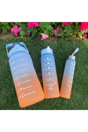 Motivierendes 3er-Set Trinkflasche Trinkflasche Wasserflasche 2lt+900ml+600ml Tritan Gym Trinkflasche Wasserflasche - 1