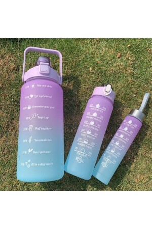 Motivierendes 3er-Set Trinkflasche Trinkflasche Wasserflasche 2lt+900ml+600ml Tritan Gym Trinkflasche Wasserflasche - 5