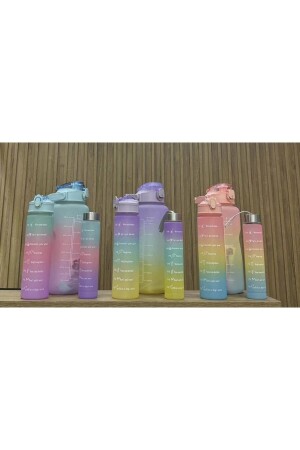 Motivierendes 3er-Set Trinkflasche Trinkflasche Wasserflasche 2lt+900ml+600ml Tritan Gym Trinkflasche Wasserflasche - 8