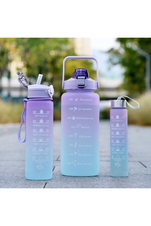 Motivierendes 3er-Set Trinkflasche Trinkflasche Wasserflasche 2lt+900ml+600ml Tritan Gym Trinkflasche Wasserflasche - 3