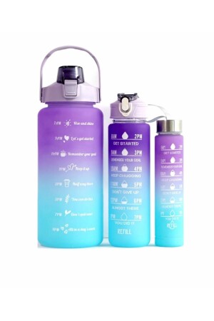 Motivierendes 3er-Set Trinkflasche Trinkflasche Wasserflasche 2lt+900ml+600ml Tritan Gym Trinkflasche Wasserflasche - 5