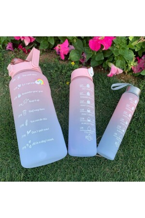 Motivierendes 3er-Set Wasserflaschen 2 lt + 900 ml + 600 ml Tritan Gym Water Bottle - 3