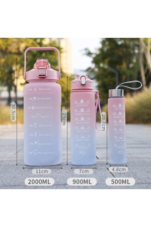 Motivierendes 3er-Set Wasserflaschen 2 lt + 900 ml + 600 ml Tritan Gym Water Bottle - 7