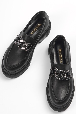 Movi Siyah Deri Günlük Kullanım Loafer Kadın Ayakkabı - 1