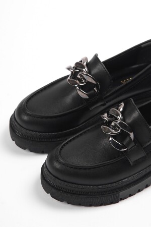 Movi Siyah Deri Günlük Kullanım Loafer Kadın Ayakkabı - 2