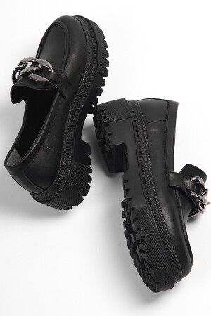 Movi Siyah Deri Günlük Kullanım Loafer Kadın Ayakkabı - 3