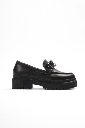 Movi Siyah Deri Günlük Kullanım Loafer Kadın Ayakkabı - 5
