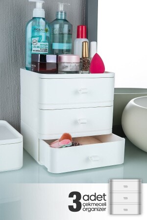 Mowobox 3-teilige Schublade für Schmuck – Make-up- und Kosmetik-Organizer (weiß) – Büro-Schreibtisch-Organizer - 2