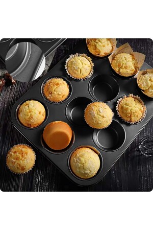 Muffin Kalıbı Kek 12'li Cupcake Muffin Kurabiye Turta Kalıbı Fırın Pasta Çörek Kapsül Yanmaz Tepsi P545S4487 - 5