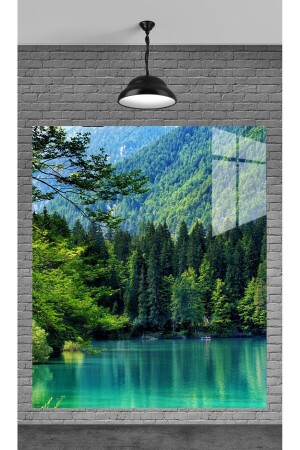 MUHTEŞEM ORMAN VE GÖL MANZARASI TEMPERLİ CAM ÜZERİNE TABLO SEVGİLİNİZE YILBAŞI HEDİYE - Meta Cam