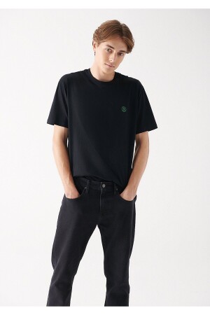 Schwarzes T-Shirt mit Siegellogo-Stickerei, lockere Passform, 067074-900 - Mavi