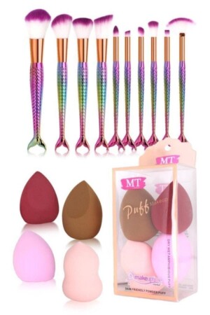 Müjgan 10'lu Gökkuşağı Balık Fırça 4'lü Armut Sünger Seti - Mujgan