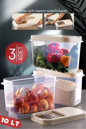 Multibox 10 Lt Easy Sliding Lid Mehrzwecklebensmittel, Hülsenfrüchte usw.Vorratsbehälter 3 Stück NDY-10LT-KMP-01 - 1