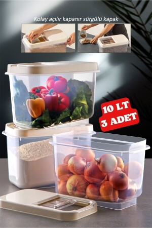 Multibox 10 Lt Easy Sliding Lid Mehrzwecklebensmittel, Hülsenfrüchte usw.Vorratsbehälter 3 Stück NDY-AYSET1 - 1