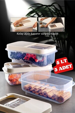 Multibox 5 Lt Easy Sliding Lid Mehrzwecklebensmittel, Hülsenfrüchte usw.Vorratsbehälter 3 Stück NDY-AYSET1 - 1