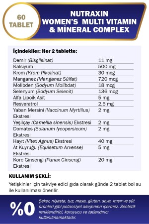 Multivitamin Kadın - Multivitamin & Mineral Complex 60 Tablet - 5