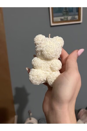 MUM DEKORATİF GÜL DESENLİ AYICIK MUM VANİLYA ESANSLI BEYAZ MUM - La Perla