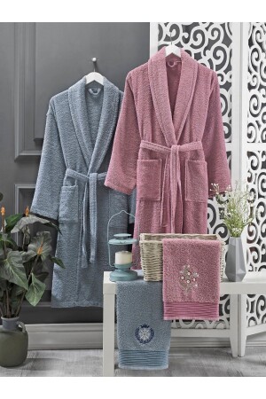 Mürdüm Lacivert Havlulu Bornoz Seti 4lü - Casnack