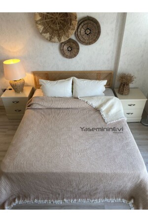 MNZ-Muslin / بيج لون / 5 طبقات قياسية (مضاعفة) غطاء / غطاء السرير - Yasemininevi