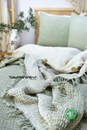 مجموعة من المسلينات من النوع MNZ / الخضراء / غطاء السرير الواحد / غطاء الرف (مع 1 غطاء وسادة) - Yasemininevi