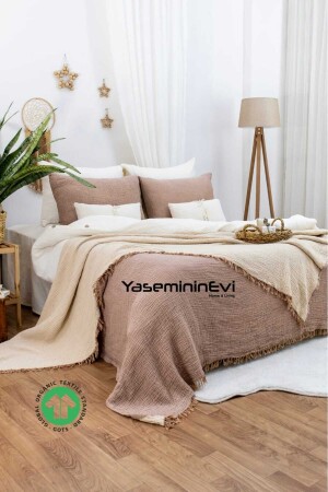 Musselin / Braun-Hellbraun / Einzelbett / Tagesdecke / Piqué-Set (mit 1 Kissenbezug) - Yasemininevi