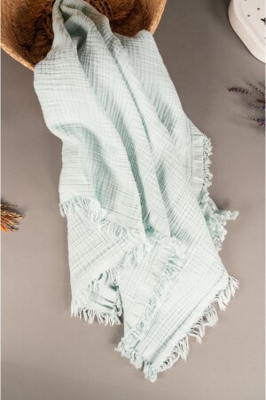 Musselin-Bezug und Decke, 4-lagig, mit Fransen, 100 % Bio-Baumwolle, Öko-Teks-zertifiziert, 120 x 100 cm/Mint - Bondberro