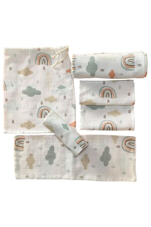 Musselin-Wickeltasche Baby-Set 6-teilig mit Regenbogenfigur P000015412 - 2