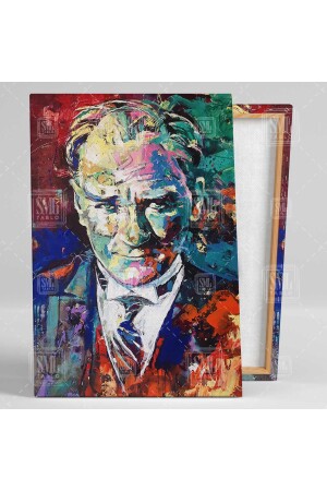 Mustafa Kemal Atatürk Charisma-Porträt mit Ölfarben-Effekt-Dekor, vertikaler Leinwanddruck T1010677 - 2