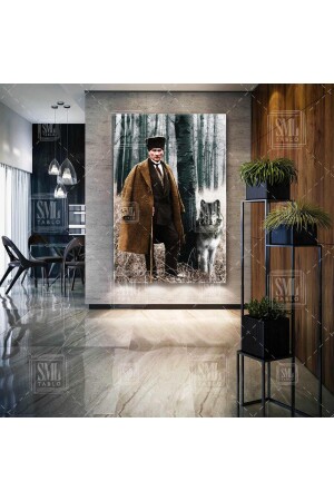 Mustafa Kemal Atatürk Ormanda Asil Kurt Kanvas Tablo T1013257 - SML TABLO