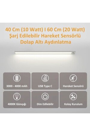 Mutfak Dolap Altı Lambası Hareket Sensörlü LED Aydınlatma- USB ile Şarj Edilebilir- Taşınabilir- - 4