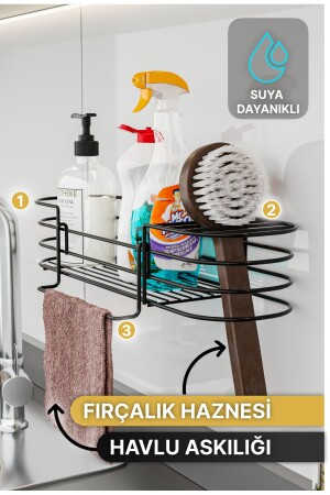 Mutfak Düzenleyici Banyo Düzenleyici Organizer Mutfak Dolabı 3 Fonksiyonlu Siyah Mat Bulaşıklık - 2