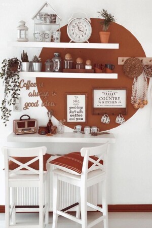 Mutfak Kahve Köşesi Rafı Coffee Bar Gizli Raf 2'li Beyaz Duvar Rafı Set - Ramazan Küçük