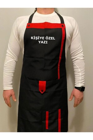 Mutfak Önlüğü Çift Cepli Düğmeli Askılı Önlük Siyah Kırmızı Detaylı Mutfak Garson Aşçı Chef - Umut Tekstil
